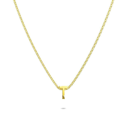 Initials Brick Alphabet Letter Necklace Gold Layered Steel Jewellery